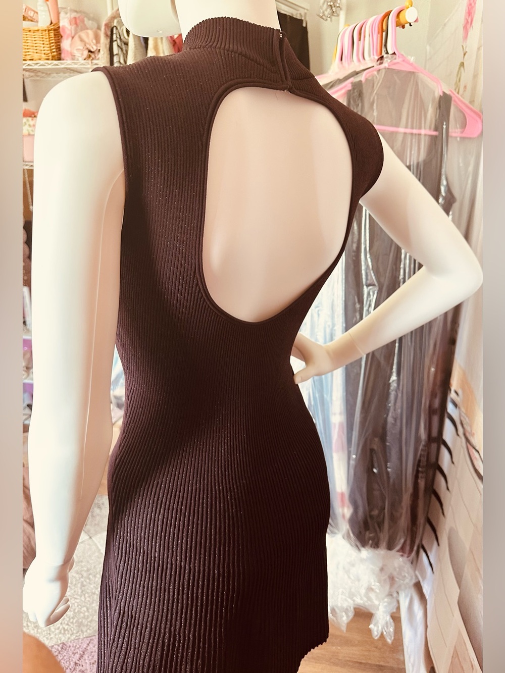 Theory Plaited Sleeveless Ribbed Knit Mock-Neck Dress—Plum - Picture 2 of 8